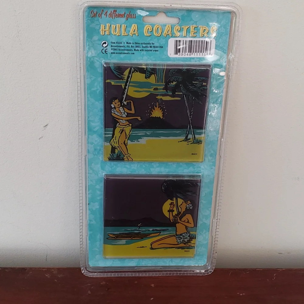 NWT Hula Glass Coasters 2003 Set of 4